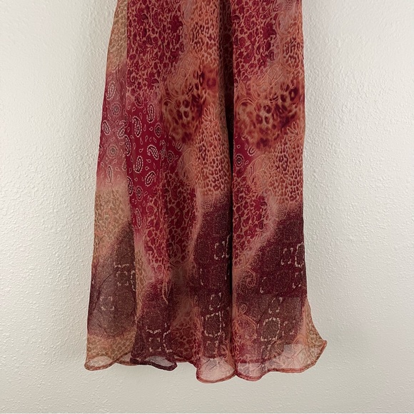 !SOLD! BREAKIN LOOSE Vintage Y2K 90s Red Paisley Floral V Neck Flowy Midi Dress - Picture 8 of 10